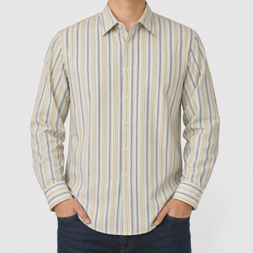Tommy Bahama Indigo Palms Shirt Mens XL Yellow Blue Striped Cotton Button-Up